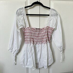 Karma Highway Smocked‎ Shirred Top Womens White Boho Peasant Milkmaid Prairie
